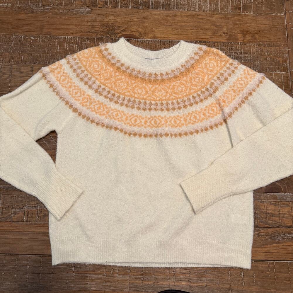 Sweet & Sinful Womens Size Large Cream Peach Fair Isle Eyelash Knit Sweater